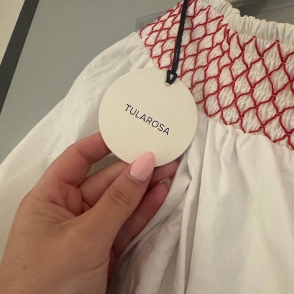 Tularosa White Off-Shoulder Dress with Red and Yellow Embroidery - Picture 3 of 4